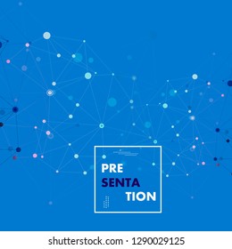Polygonal pattern connected lines and dots on blue background. Designed for use new technology projects.