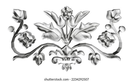 Polygonales Muster grauer Zierdekoration einzeln auf weißem Hintergrund. Vorderseite. 3D. Vektorgrafik.