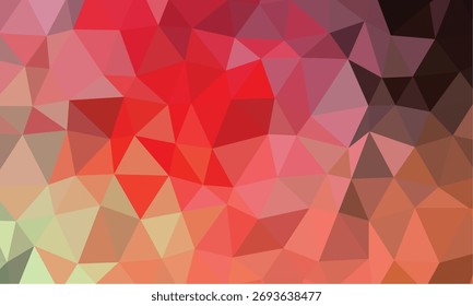 El patrón poligonal muestra numerosos triángulos teselados en tonos variados, pasando del beige y el rosa a rojos y marrones profundos. Crea una estética moderna y facetada.