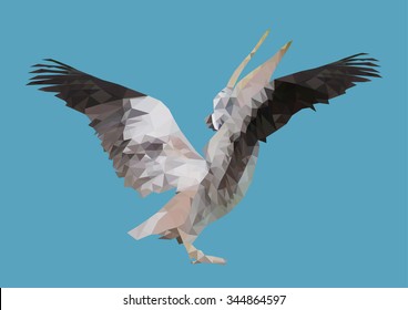 polygonal pelican bird, polygon geometric animal, isolated vector