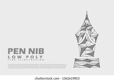 Polygonal Pen nib - Low poly line style illustration - black and white concept