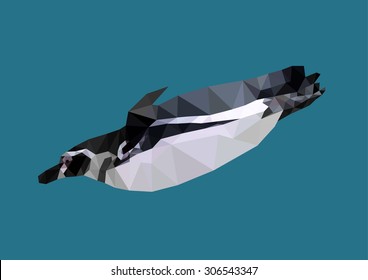 polygonal penguin, polygon geometric sea animal, vector illustration