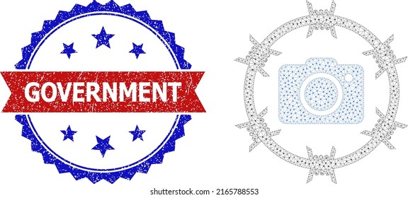 Polygonal Photo Arrest Carcass Illustration, And Bicolor Unclean Government Seal. Polygonal Carcass Image Is Designed With Photo Arrest Icon.