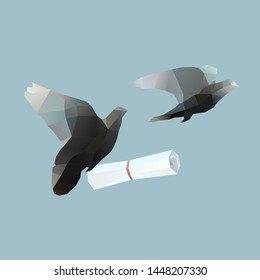 polygonal pigeons with message letter. Contanct me illustration