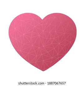 Polygonal pink gradient vector heart on white background 
