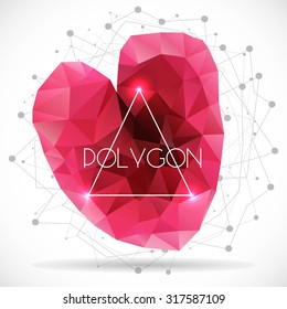 Polygonal pink heart shape. Concept of futuristic minimalism style Isolated on white background. Vector illustration.