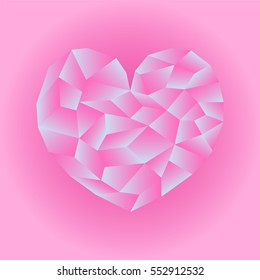 Polygonal pink heart vector illustration. Heart icon on pink background square image. Valentine Day card or banner template. Low Poly Heart with shiny diamond effect. Love and romance isolated symbol
