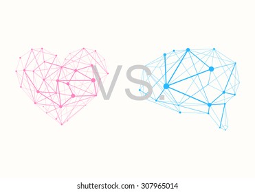 Polygonal Pink Heart vs. Polygonal Blue Brain