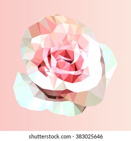 polygonal pink rose, poly low triangle flower, vector