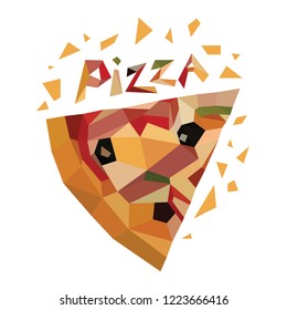 Polygonal pizza on white background. Vector illustration.