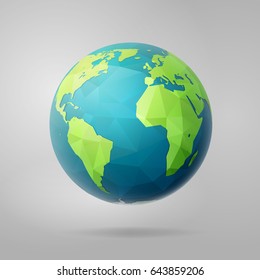 Polygonal Planet Earth, western hemisphere, low poly vector illustration