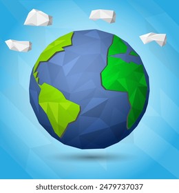 Polygonal planet on a blue background. Vector illustration