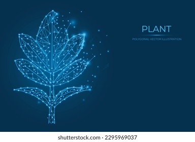 Polygonal plant vector illustration isolated on blue background. Sprout Concept Art.