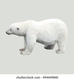 polygonal polar white big bear isolated on gray background