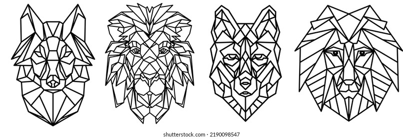 Polygonal portrait of a wolf and lion. Vector illustration