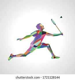 Polygonal professional badminton player. Vector illustration eps