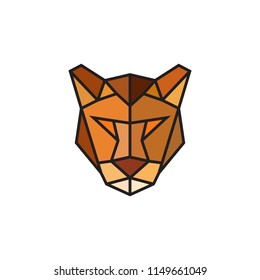 Polygonal Puma emblem isolated on white background. Design template for business. Colorful low poly style. Vector illustration.