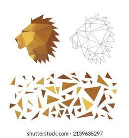 Polygonal puzzle game. Constructor from triangles. Collect a lion head. Intellectual development. Poly art concept. Business idea for creative anti stress activity. 