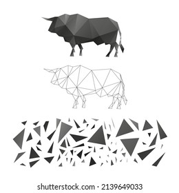 Polygonal puzzle game. Constructor from triangles. Collect a bull. Intellectual development. Poly art concept. Business idea for creative anti stress activity. 