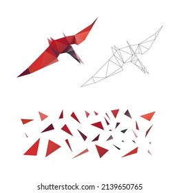 Polygonal puzzle game. Constructor from triangles. Collect a pterodactyl. Intellectual development. Poly art concept. Business idea for creative anti stress activity. 