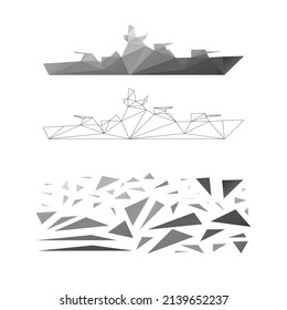 Polygonal puzzle game. Constructor from triangles. Collect a warship. Intellectual development. Poly art concept. Business idea for creative anti stress activity. 