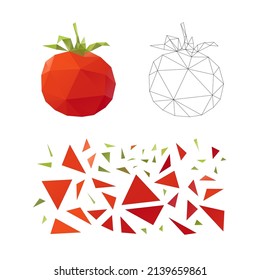 Polygonal puzzle game. Constructor from triangles. Collect a tomato. Intellectual development. Poly art concept. Business idea for creative anti stress activity. 