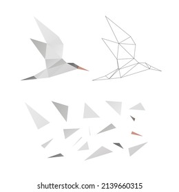 Polygonal puzzle game. Constructor from triangles. Collect a seagull. Intellectual development. Poly art concept. Business idea for creative anti stress activity. 