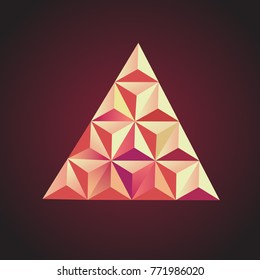 Polygonal pyramid orange triangle geometric logo element apricot peach sandy colored style vector