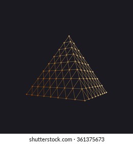 Polygonal pyramid. Vector illustration with wireframe and particles