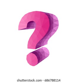 Polygonal question mark 3d volumetric purple on a white background
