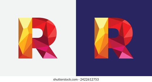 Polygonal R logo design multicolor polygons. Geometric R logo