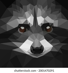 polygonal raccoon face black white