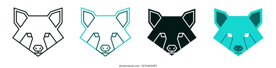 Polygonal racoon head icon. Triangular low poly animal face. Black or color logo design for web or print. Minimalistic symbol. Modern Polygon line pet. Geometric art. Editable vector stroke. 