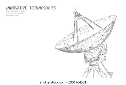 Polygonal Radar Antenna Space Defence Abstract Technology Concept. Scanning Detect Military Danger Maneuver Wireframe Mesh 3D Warfare. Satellite Aiming Vector Illustration