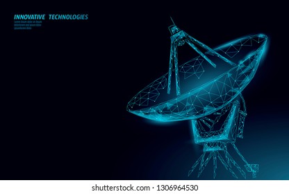 Polygonal Radar Antenna Space Defence Abstract Technology Concept. Scanning Detect Military Danger Maneuver Wireframe Mesh 3D Warfare. Satellite Aiming Vector Illustration