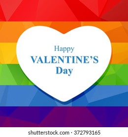 Polygonal rainbow background with white heart silhouette.  Valentine's Day greeting card for gay couple.