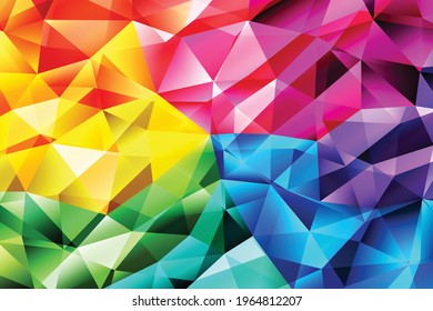 Polygonal rainbow mosaic background. Abstract low poly vector illustration. Triangular pattern in halftone style. Template geometric business design with triangle for poster, banner, card, flyer.
