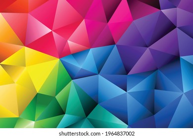 Fondo de mosaico de arco iris poligonal. Resumen de la ilustración vectorial de polos bajos. Patrón triangular de estilo medio-tono. Diseño de negocio geométrico de plantilla con triángulo para afiche, banner, tarjeta, volante.