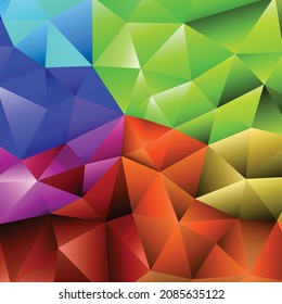 Polygonal rainbow mosaic background. Abstract low poly vector illustration. Triangular pattern in halftone style. Template geometric business design with triangle for poster, banner, card, flyer.