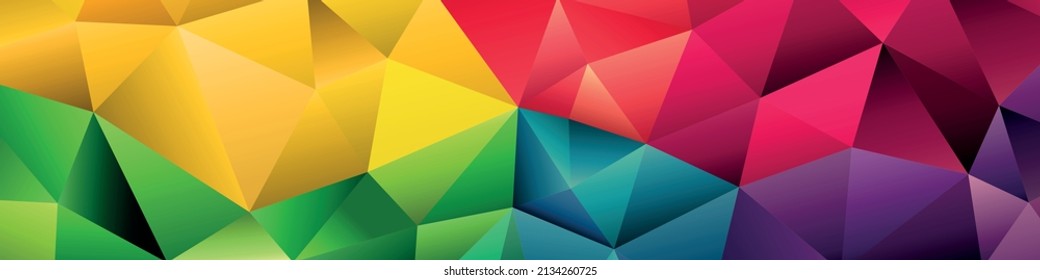Polygonal rainbow mosaic background. Abstract low poly vector illustration. Triangular pattern in halftone style. Template geometric business design with triangle for poster, banner, card, flyer.