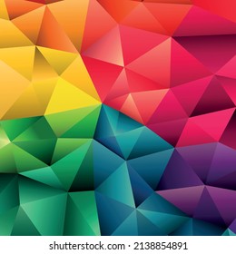 Fondo de mosaico de arco iris poligonal. Resumen de la ilustración vectorial de polos bajos. Patrón triangular, espacio de copia. Diseño de negocio geométrico de plantilla con triángulo para afiche, banner, tarjeta, volante.