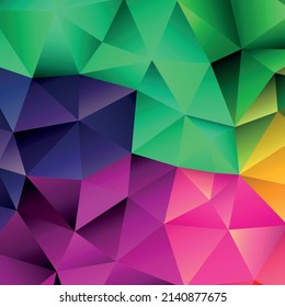 Polygonal rainbow mosaic background. Abstract low poly vector illustration. Triangular pattern, copy space. Template geometric business design with triangle for poster, banner, card, flyer.