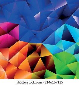 Polygonal rainbow mosaic background. Abstract low poly vector illustration. Triangular pattern, copy space. Template geometric business design with triangle for poster, banner, card, flyer.