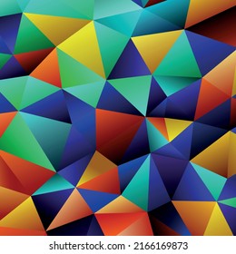 Polygonaler Regenbogen-Mosaikhintergrund. Abstrakte Low-Poly-Vektorgrafik. Dreiecksmuster im Halbtonstil. Template geometrisches Business Design mit Dreieck für Poster, Banner, Karte, Flyer.