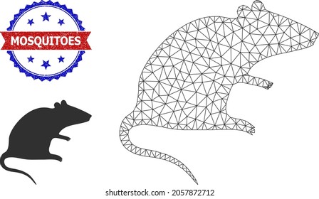 Polygonal rat frame illustration, and bicolor grunge Mosquitoes seal. Polygonal carcass illustration designed with rat pictogram.