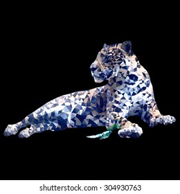 polygonal realistic illustration of laying leopard isolated