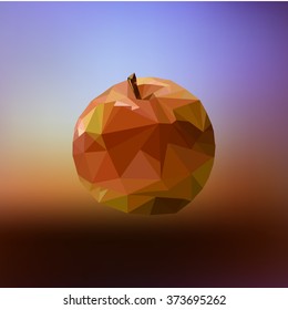 Polygonal red apple on colorful background. Low poly art