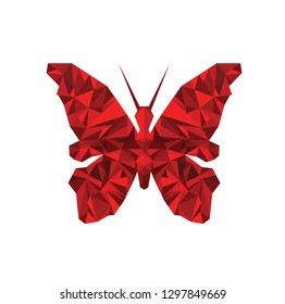 Polygonal red butterfly vector icon