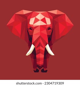 Polygonal red elephant. Low poly, geometric illustration. Vector wild animals, origami style