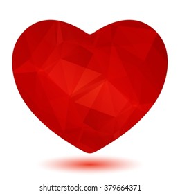 Polygonal red heart isolated on a white background.